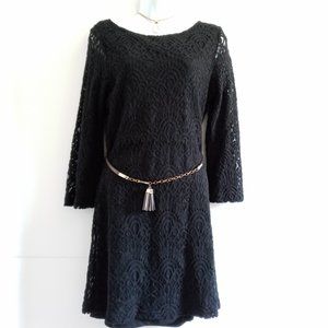 Sharagano Lace Overlay Black Dress Size 12